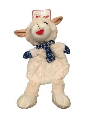 Lamb Chop Floppy 16" Crinkle Squeak Plush Dog Toy Knit Blue Paws & Scarf